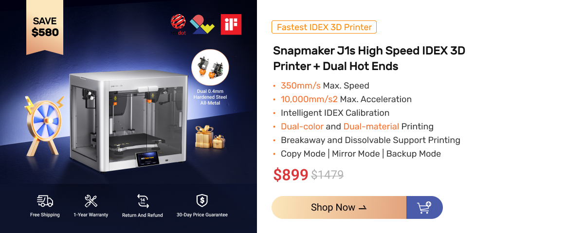 Snapmaker 3D printer J1s IDEX black friday sale.